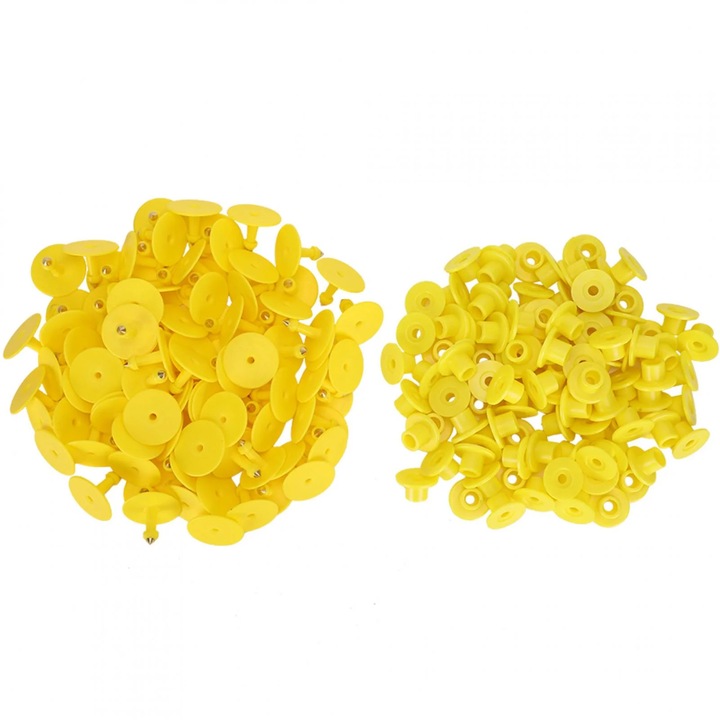 Set 100 x Etichete urechi animale plastic, galben, pentru vite, oi, porci