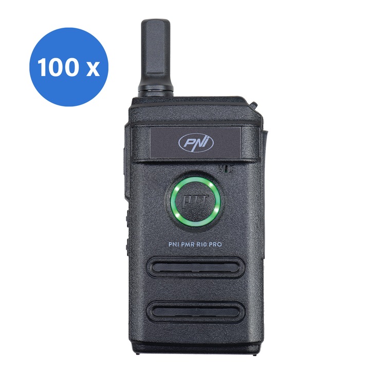 Doboz 100 darab PNI PMR R10 PRO hordozható rádióállomással, 446MHz, 0.5W, 16 programozható csatorna, 16 PMR és 50 CTCSS és 104 DCS hang, Monitor, Scan
