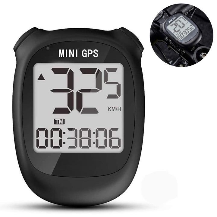 Ciclocomputer Mini GPS, wireless, negru, 7.5x7.5x5cm