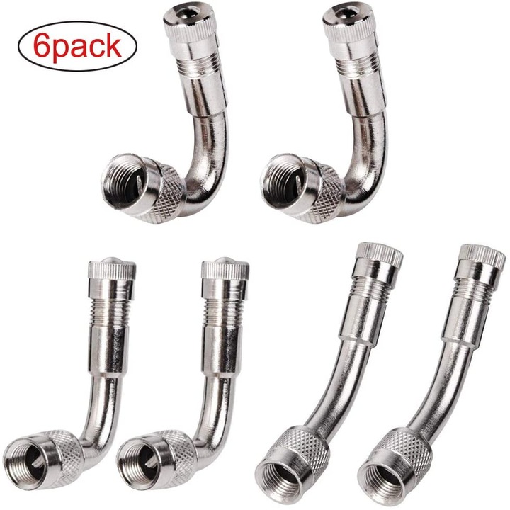 Set 6 prelungitoare valve roti, unghi 45/90/135 grade cuplaj cupru nichelat argintiu