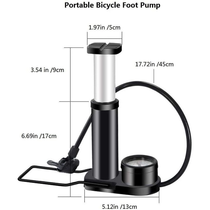 Pompa bicicleta portabila aluminiu, manometru, 160 PSI, negru, compacta