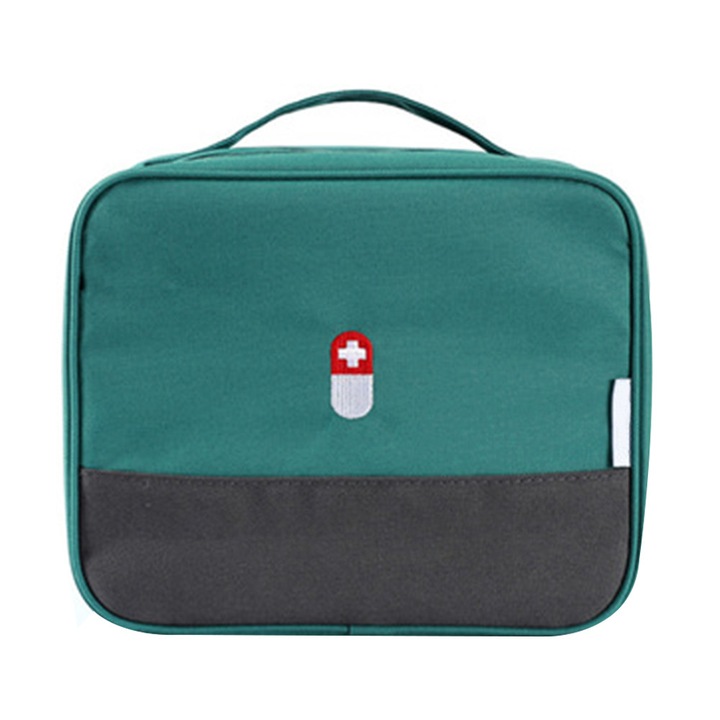 Geanta medicamente portabila, Oxford, dublu strat, verde/gri, 25x20x13.5cm