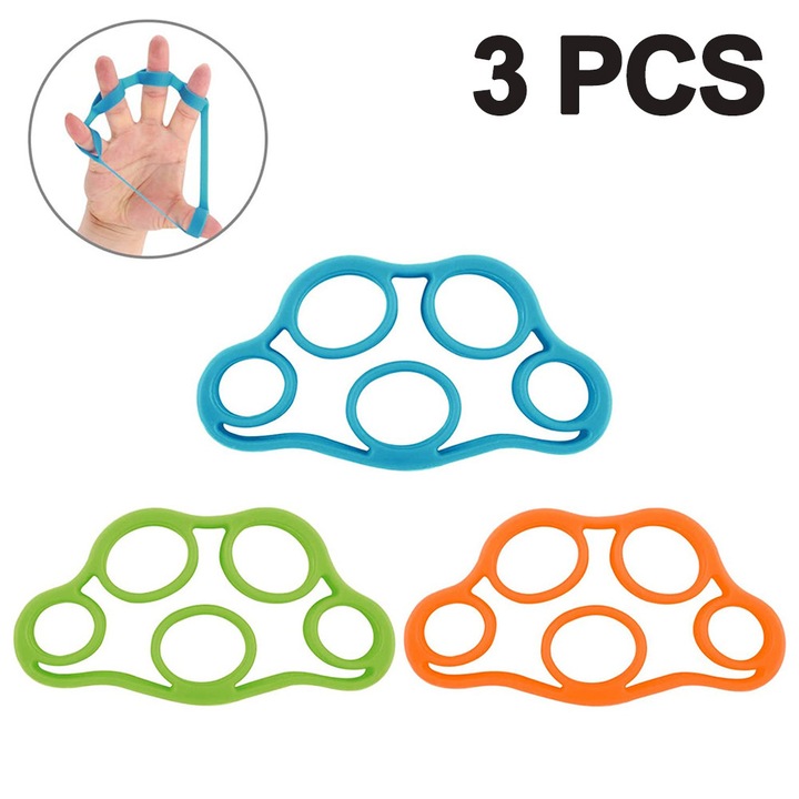 Benzi de rezistenta pentru degete ZYBLSSBB LSM2XH18047-220254-1, silicon, pentru reabilitare si antrenament degetelor, Multicolor, set 3 buc