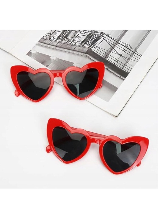 Set 2 ochelari de soare unisex vintage retro inima rosu UV400 57x50x14mm