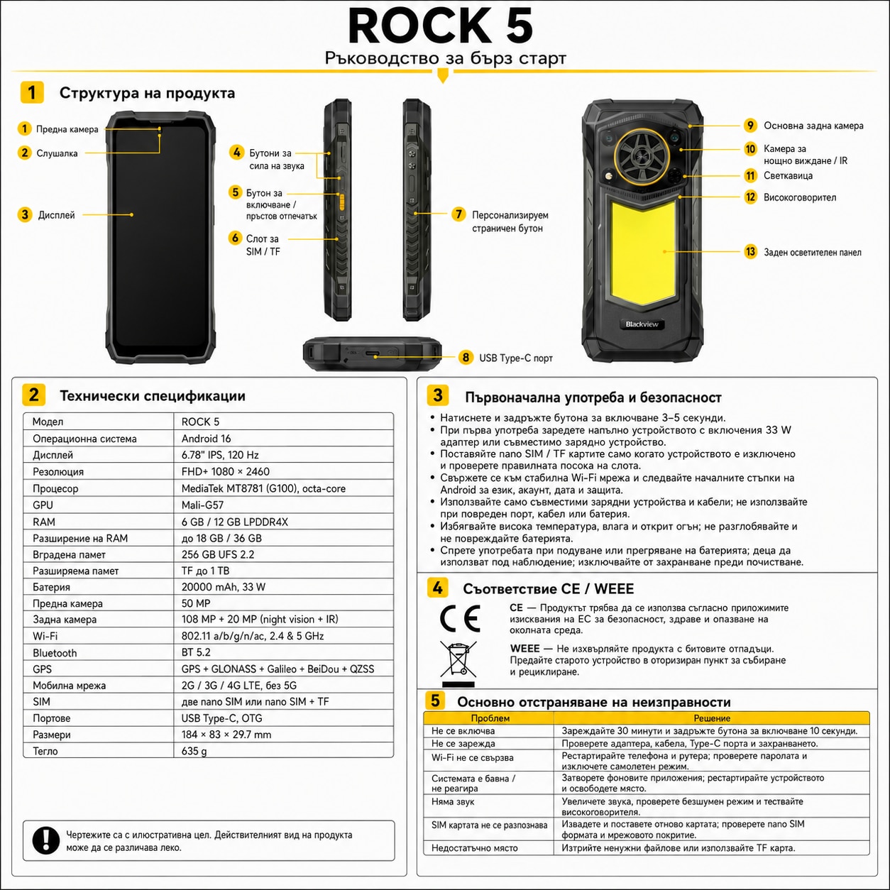 Telefon mobil Blackview Rock, 6.78", 48GB RAM, 256GB, 20000mAh, Dual SIM, Negru