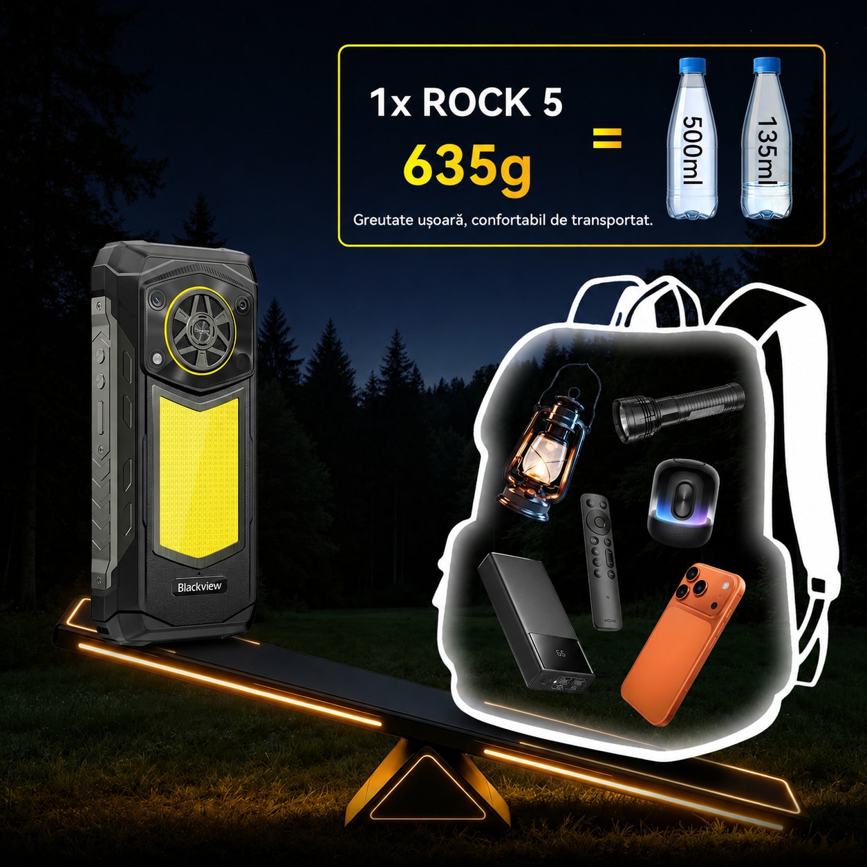 Telefon mobil Blackview Rock, 6.78", 48GB RAM, 256GB, 20000mAh, Dual SIM, Negru