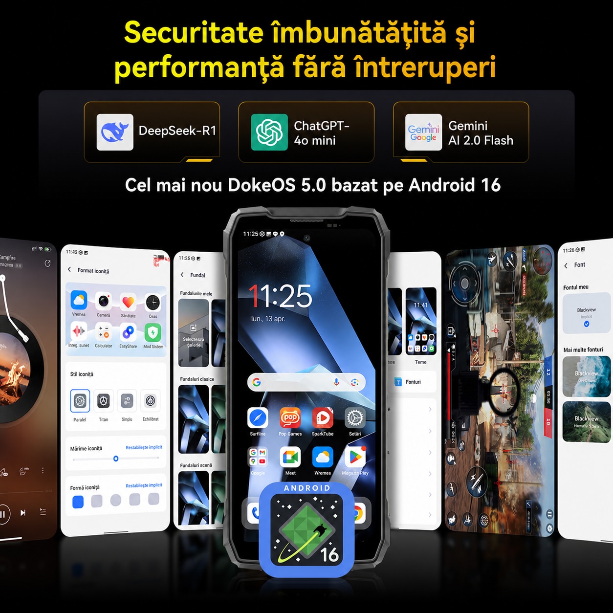 Telefon mobil Blackview Rock, 6.78", 48GB RAM, 256GB, 20000mAh, Dual SIM, Negru