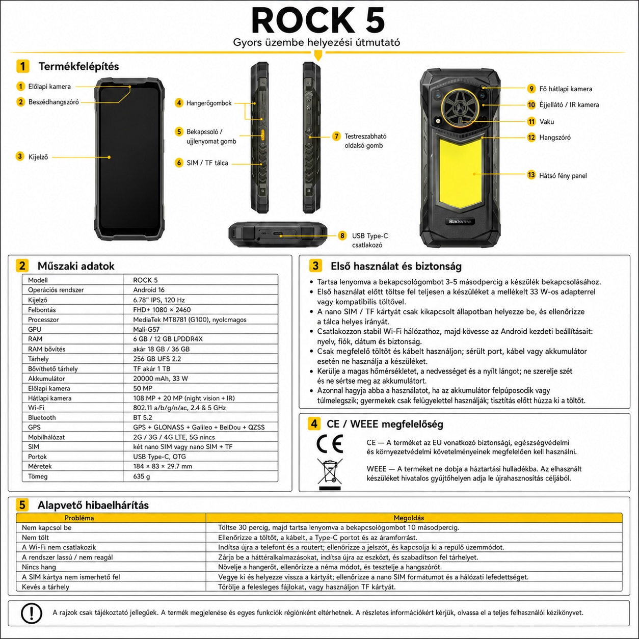 Telefon mobil Blackview Rock, 6.78", 48GB RAM, 256GB, 20000mAh, Dual SIM, Negru