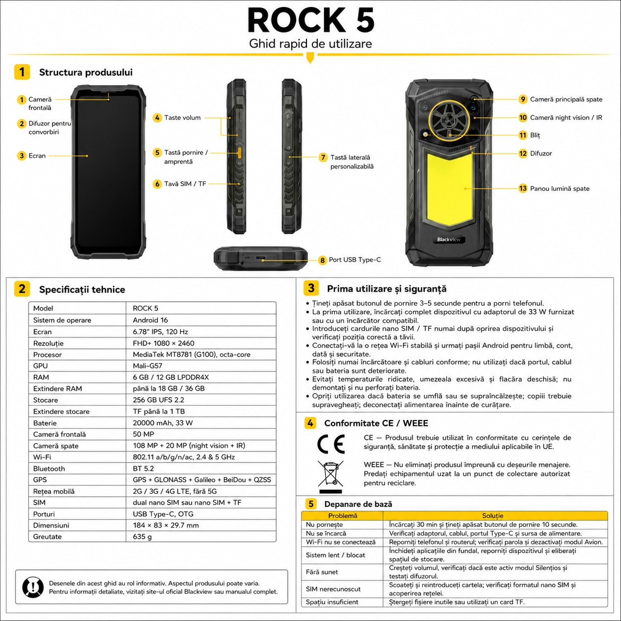 Telefon mobil Blackview Rock, 6.78", 48GB RAM, 256GB, 20000mAh, Dual SIM, Negru