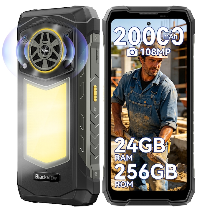 Telefon mobil Blackview Rock, 6.78", 48GB RAM, 256GB, 20000mAh, Dual SIM, Negru