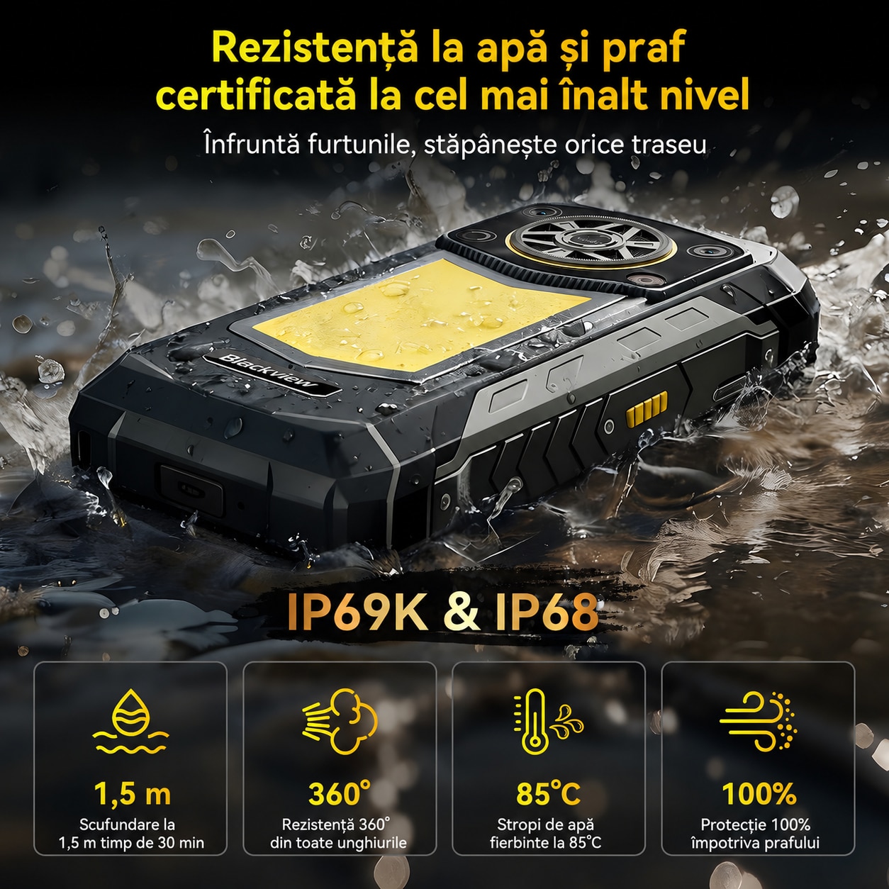 Telefon mobil Blackview Rock, 6.78", 48GB RAM, 256GB, 20000mAh, Dual SIM, Negru