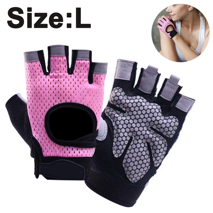 Sportkesztyű, alapmodell, rózsaszín-fekete, S-M-L, nylon, 1 pár/szett
