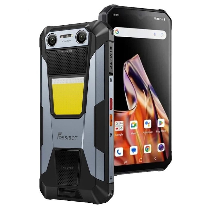 Telefon Mobil FOSSiBOT F106 Plus, Negru, 4G LTE, Difuzoare Duble 120dB, 18GB RAM (6GB + 12GB extensibili), 128GB, Camera 50MP + 20MP Night Vision, Android 16, NFC, 12000mAh, Dual SIM