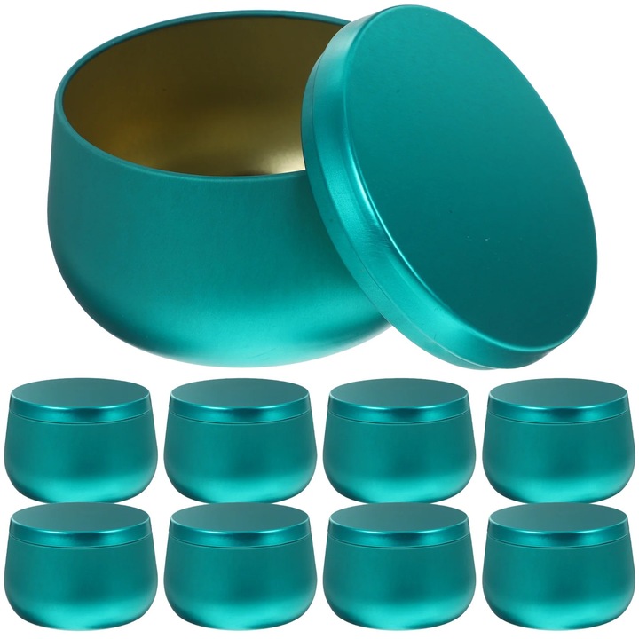 Set 12 cutii metalice pentru ceai ZYBLSSBB LSM2xh408-BCS0021898, din tabla metalica, turcoaz, 8 x 7.5 x 5.5 cm