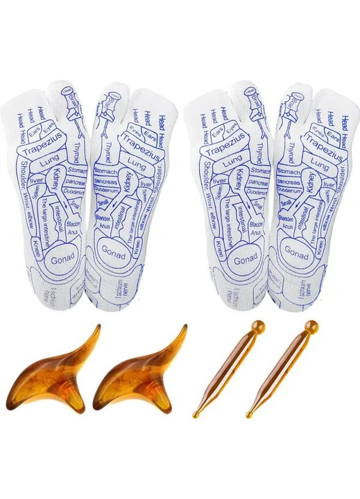 2x sosete de masaj, sosete de reflexoterapie, set, sosete de reflexoterapie din bumbac pentru picioare, sosete cu puncte de presiune, betisor de masaj