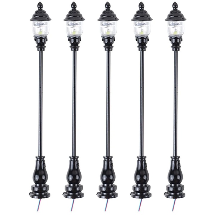 Set 5 mini lampe stradale decorative, negru, 7.3x0.8x0.8cm
