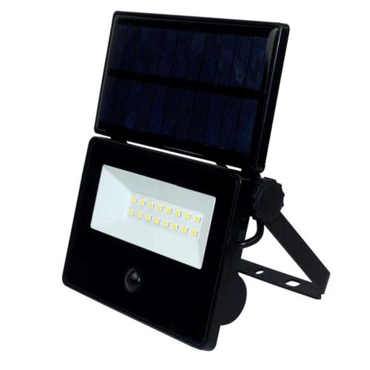 Napelemes LED projektor, Spider-16 W, 1600 lm, IP54, Hideg fény, mozgásérzékelő