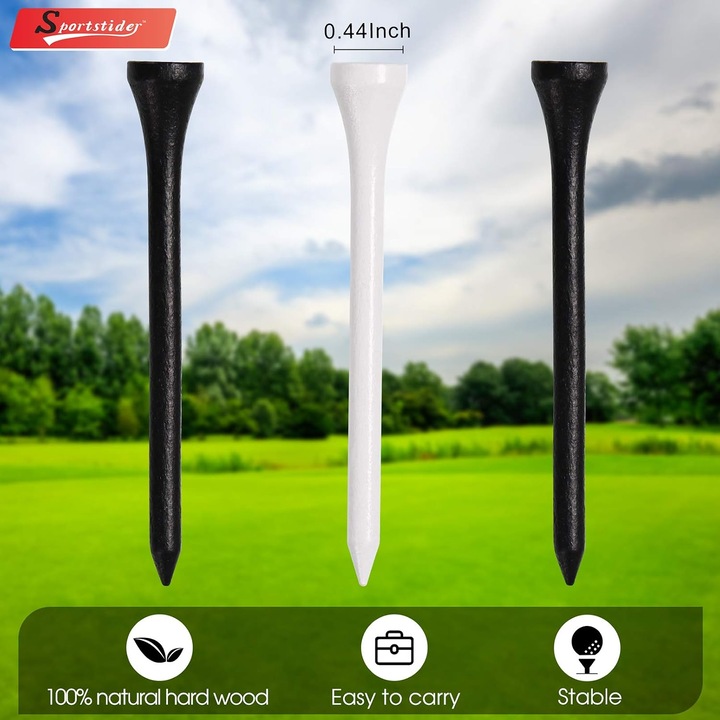 Set 70 bucati tee golf lemn natural multicolor 7cm