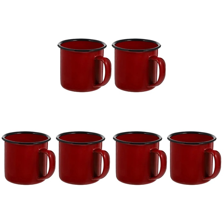 Set 6 cani email rosu 8x6x6cm pentru bauturi calde si reci
