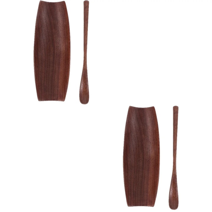 Set lingurita si tava pentru ceai ZYBLSSBB LSM2xh3898-BCS0054248, lemn nuc, 2 buc., 16 x 6 x 2 cm