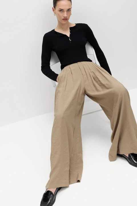 Marks & Spencer, Pantaloni ampli cu pliuri inverse, Maro taupe deschis