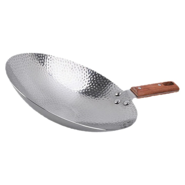 Tigaie wok din otel inoxidabil, maner lemn, 34.3x22.8x5.3cm, multicolor