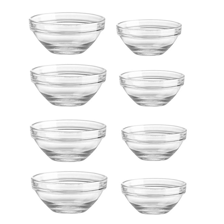 Set 8 boluri din sticla pentru budinca, 2.8x6.1cm si 7.5x3.5cm, transparent