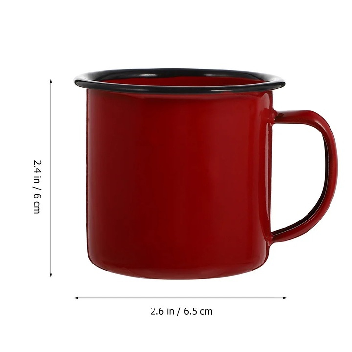 Cana emailata ZYBLSSBB LSM2xh10819-BCS0099117-1, otel emailat, buza neagra, rosu, 6.5 x 6 cm