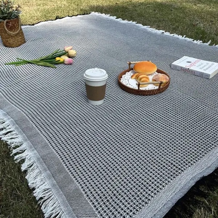 Piknik takaró 90x150cm, poliészter pamut, fekete szürke