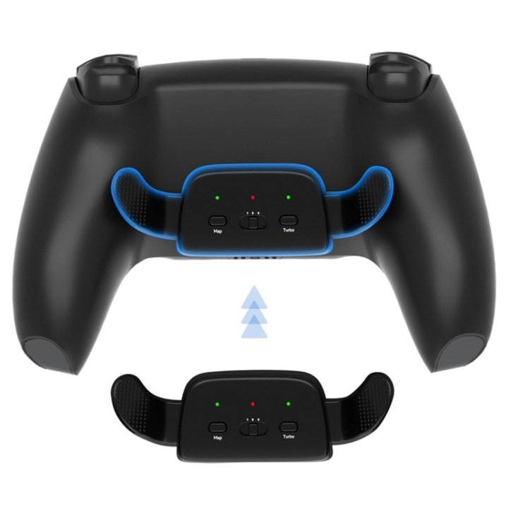Kit frissítés vezérlőhöz PS5, Újraprogramozható hátsó gombok DualSense, Kompatibilis az összes BDM 010 / 020 / 030 / 040 / 050 verzióval, Gaming kiegészítők, Fekete