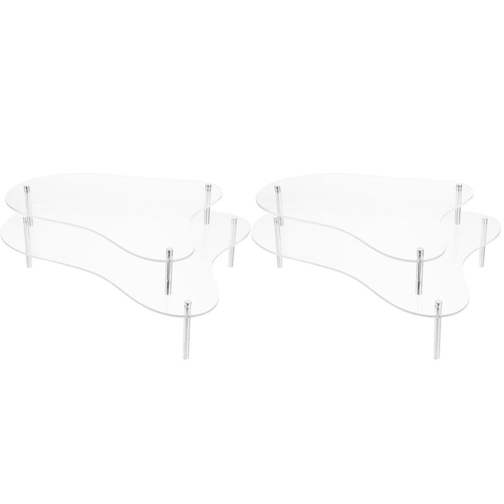 Suport prajituri acrilic metalic set 2, transparent, 30x22x7cm si 25x18x5cm