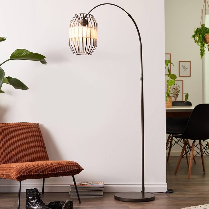 Lampadar Brilliant Slope Arc 93149/76, 1.5 m, negru/natural