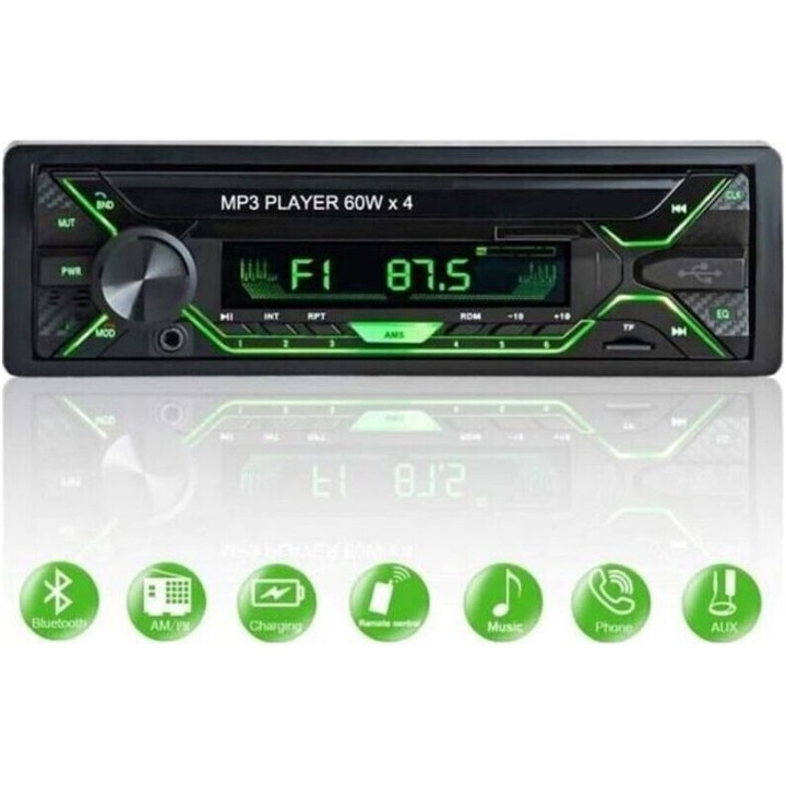Autórádió Bluetooth FM 4x60W, USB SD TF AUX, színes kijelző, távirányító