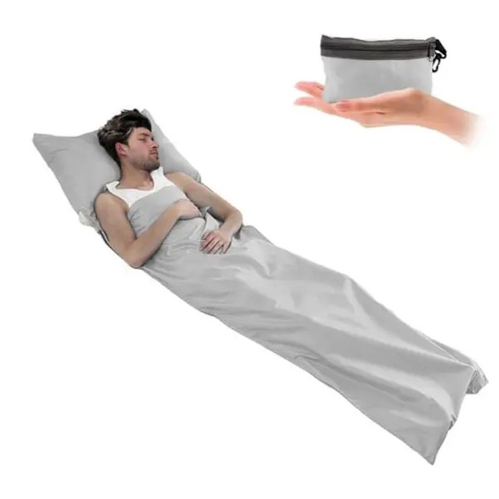 Ultrakönnyű kemping hálózsák 210x70cm szürke cipzárral és párnával
