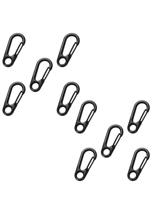 10 db mini karabiner készlet, cink, kompakt, ellenálló, ezüst, 3x1cm