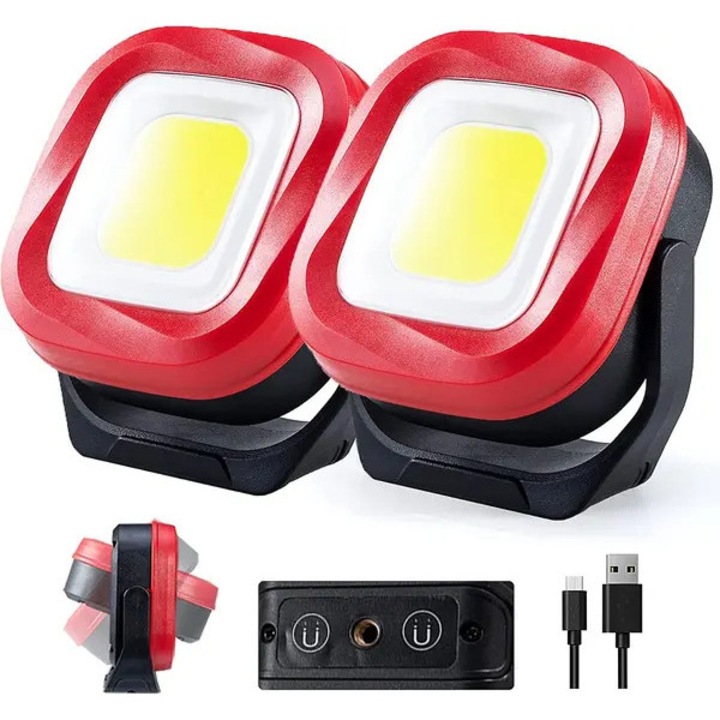 Mágneses munkalámpa, 1000 lumen, újratölthető, forgatható, fekete, kompakt