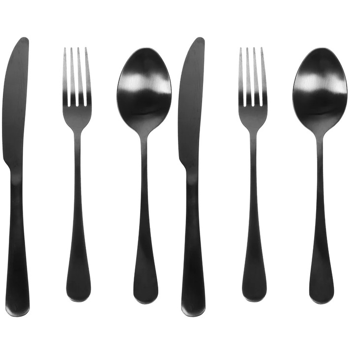 Set 2 tacamuri portabile ZYBLSSBB LSM2xh3512-BCS0048215, din otel inoxidabil, reutilizabile, negru, 2 x 3 piese, cutit, furculita, lingura