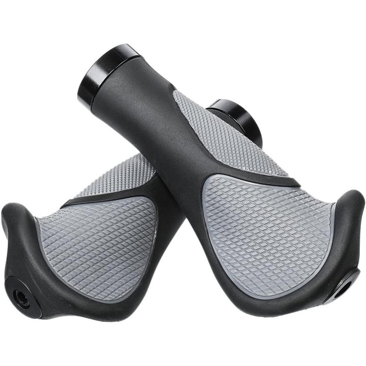 Ergonomikus kerékpár markolatok, TPR gumi, alumínium, fekete, 22.2mm