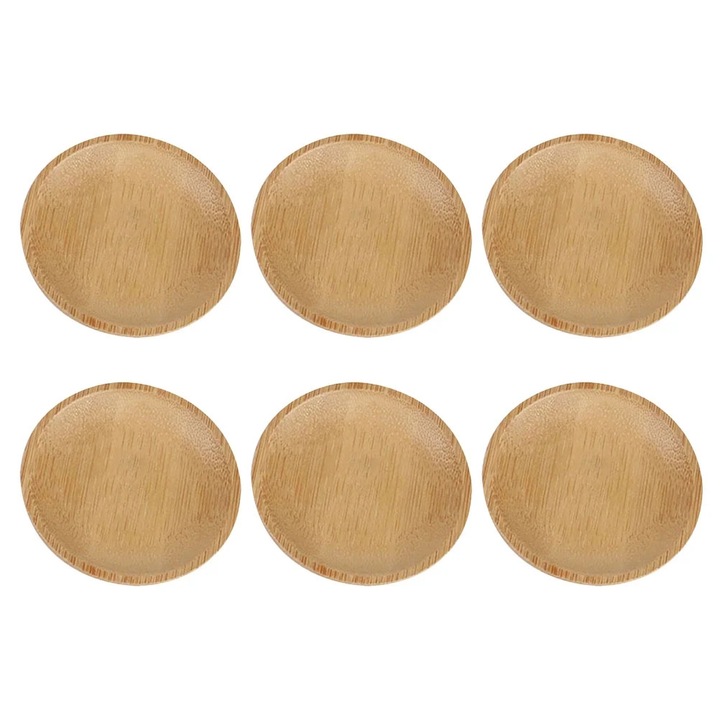 Set 6 boluri bambus, 7.5x7.5x1cm, natural, pentru sosuri si gustari