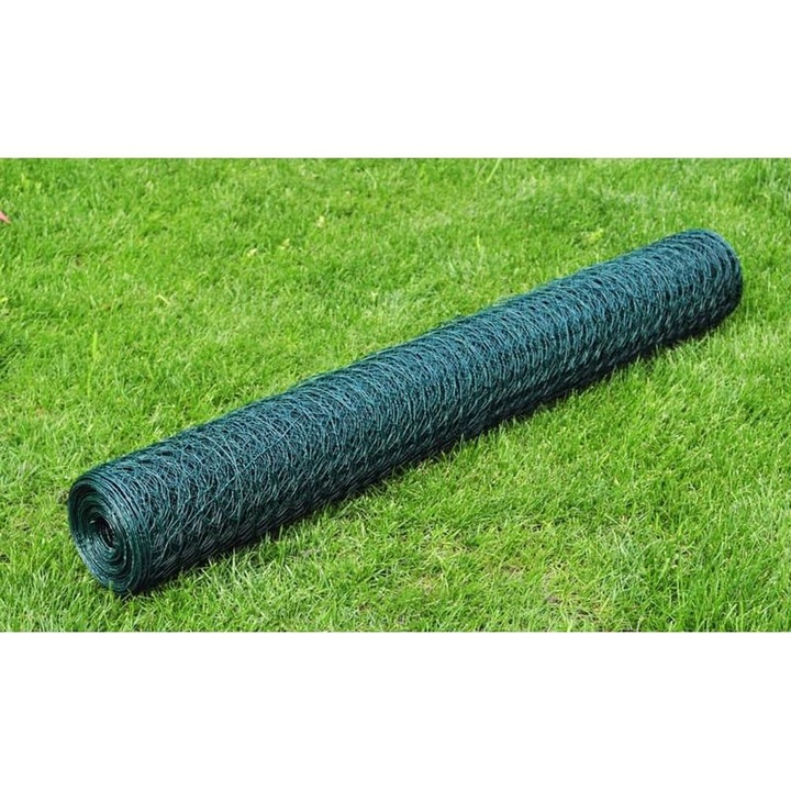 Plasa gard otel cu PVC, 25x0.5m, verde padure, 1mm grosime, 36mm ochiuri