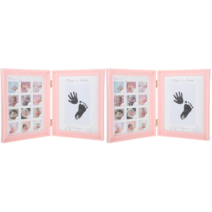 Set 2 rame foto bebelusi roz 37x24.5x2.5cm lemn