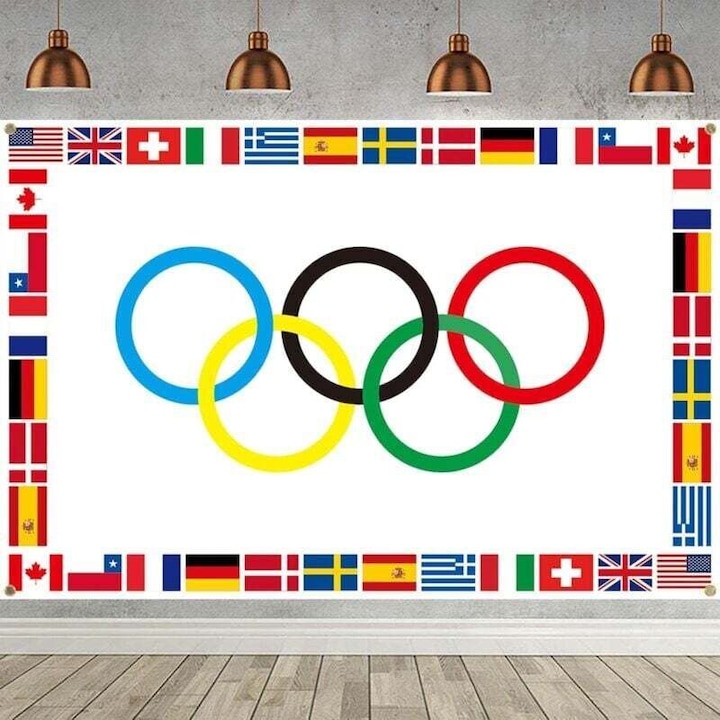 Olimpiai dekoratív banner, többszínű, 180x110cm