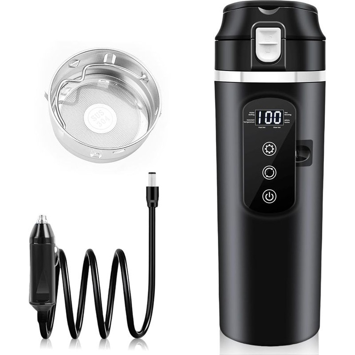 Utazó elektromos vízforraló 500ml, rozsdamentes acél, 12V/24V, kompakt