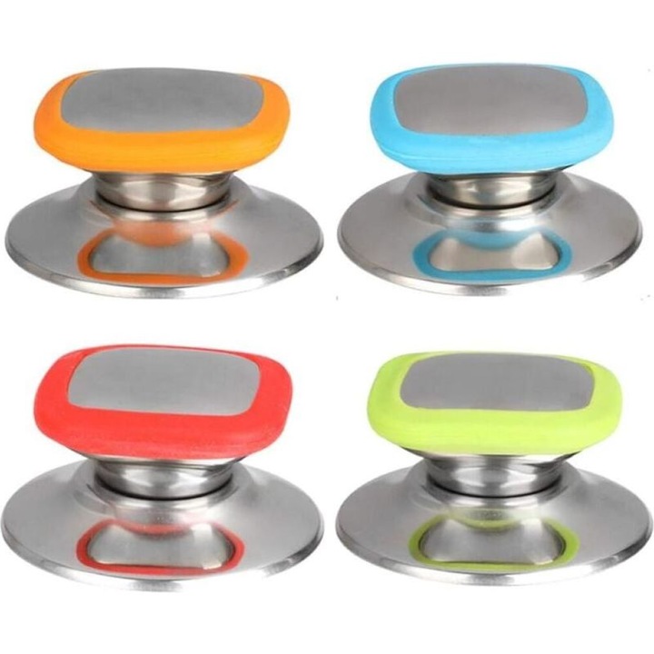 4 db hő- és kopásálló rozsdamentes acél edényfedél fogantyú szett, ezüst, 5.2x6.8x3.2cm