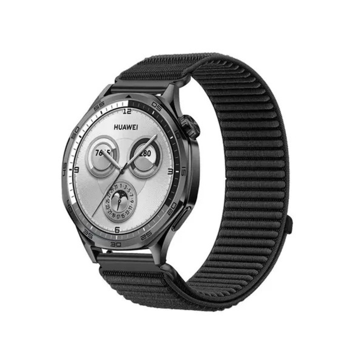 Curea nylon 22mm negru ajustabila cu velcro pentru smartwatch