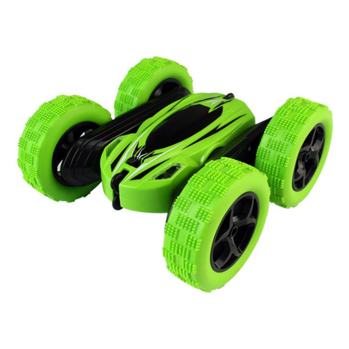 RC autó 4WD 360°-ban forgatható, zöld, 1/28, 7 km/h, 22 perc, LED lámpák