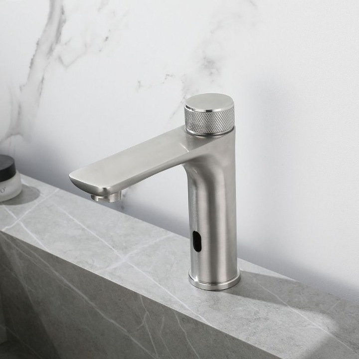 Infravörös érzékelős konyhai csaptelep, hideg-meleg víz, ezüst, pultra szerelhető, 3/8", csaptelep