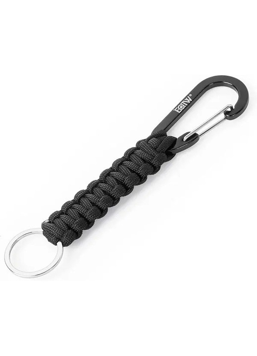 Paracord karabineres kulcstartó, 15,5cm, fekete