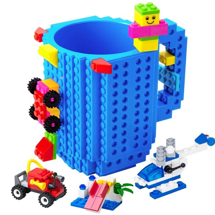 Cana de plastic cu blocuri de constructie, multicolor, 13x10x14cm