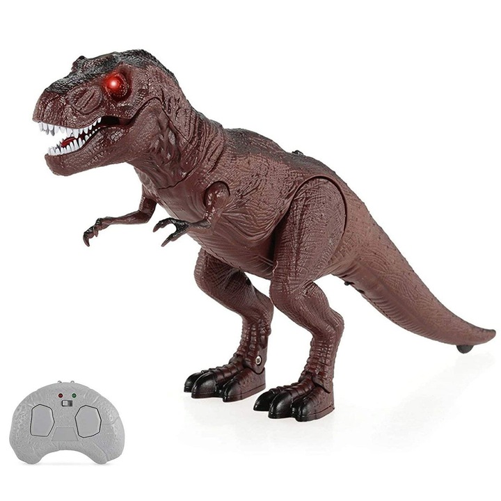 Jucarie dinozaur T-Rex cu telecomanda, maro, 25x6.5cm